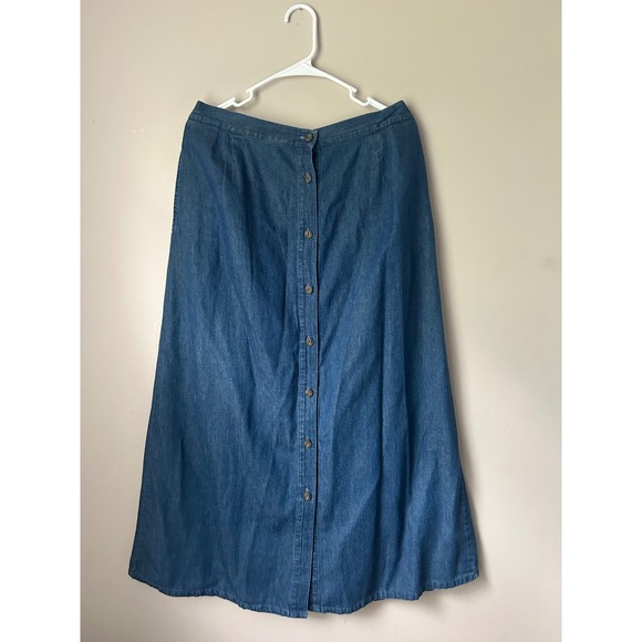 Karen Scott Womens Denim Maxi Skirt A Line Size 16 Coastal Cowgirl Western - Picture 1 of 6